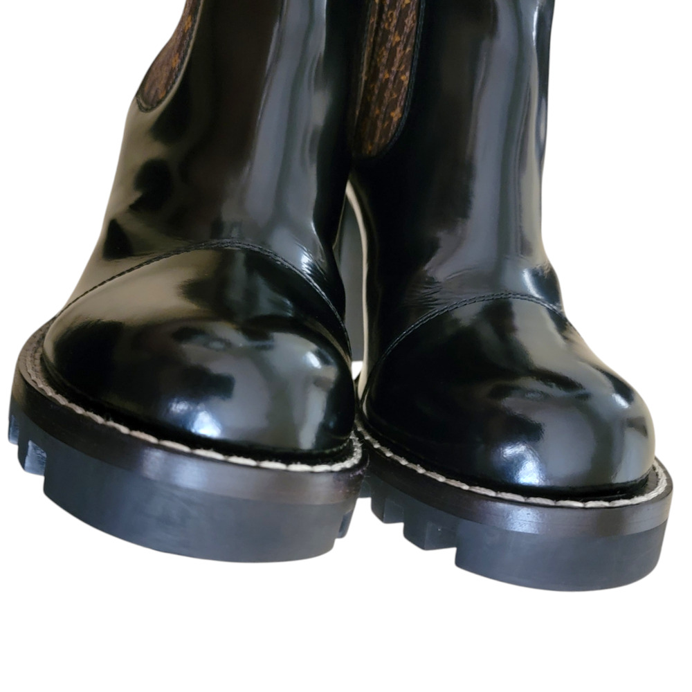 Louis Vuitton Glossy Black and Textured Brown Booties - Picture 9 of 15